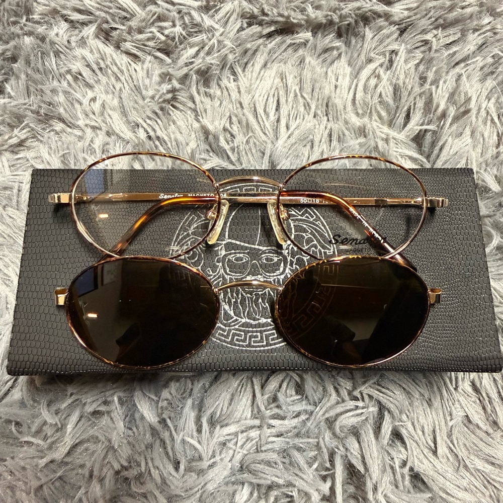 Senator Eyeglasses Frame with Magnetic Clip-On Polarized Lens New-Old Stock